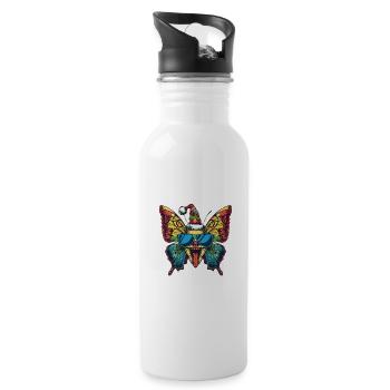 Butterfly Christmas Funny - Water bottle with straw - white - Right
