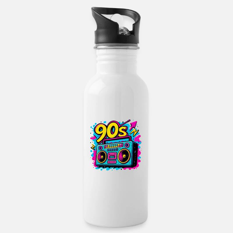 Boombox der 90er - Trinkflasche mit integriertem Trinkhalm - Weiß