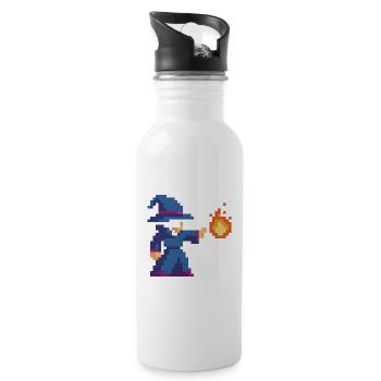 Pixel Wizard and Fire - Water bottle with straw - white - Right