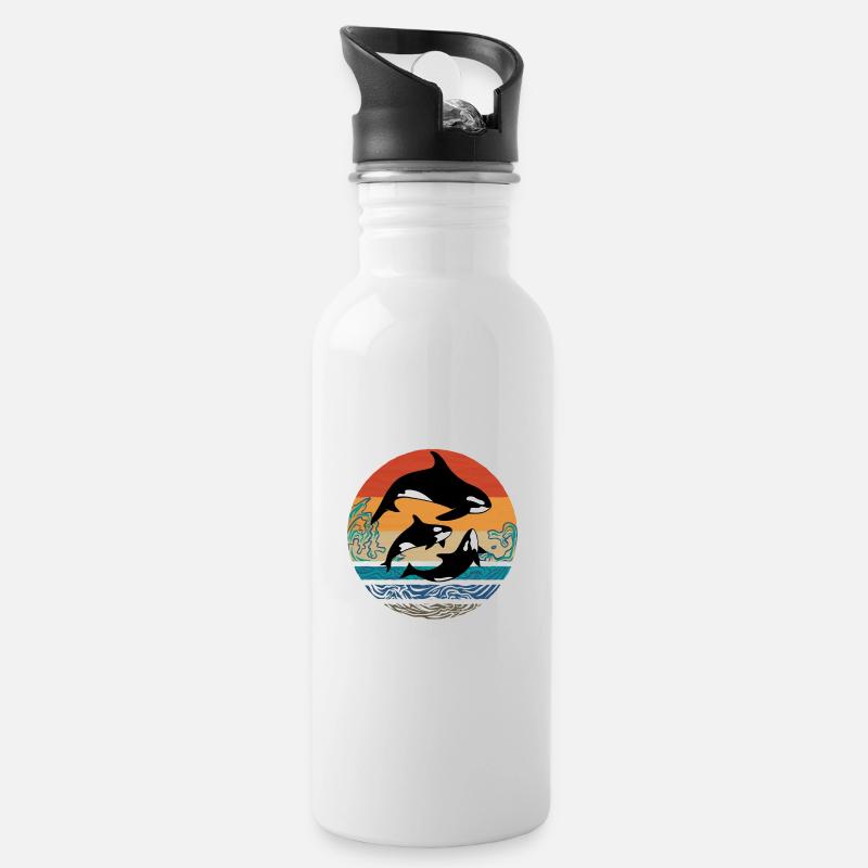 Orca Killerwal Schwertwal Design Retro Vintage - Trinkflasche mit integriertem Trinkhalm - Weiß