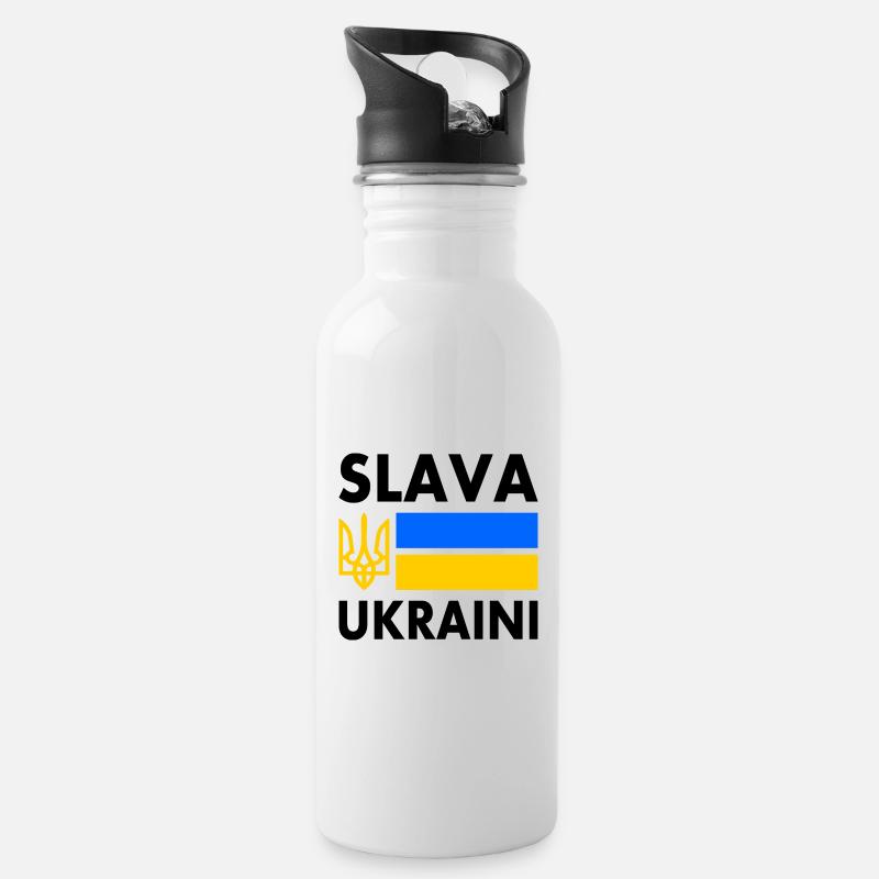 Slava ukraini - Trinkflasche mit integriertem Trinkhalm - Weiß