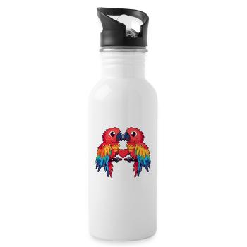 Papagai Paar Herz - Trinkflasche mit integriertem Trinkhalm - Weiß - Rechts