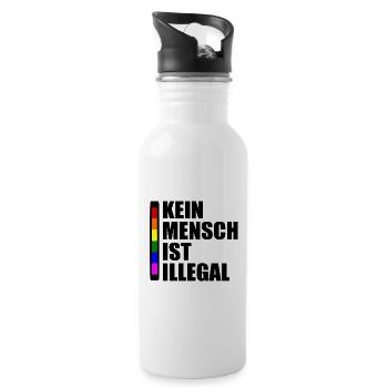 Kein mensch ist illegal - Trinkflasche mit integriertem Trinkhalm - Weiß - Rechts
