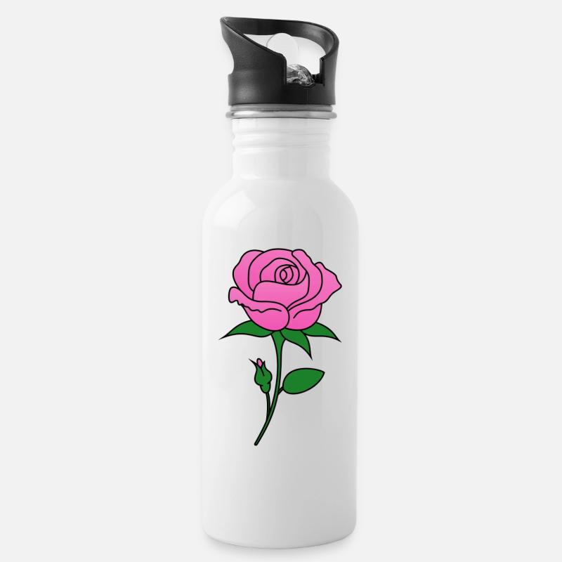 Rose pink - Trinkflasche mit integriertem Trinkhalm - Weiß
