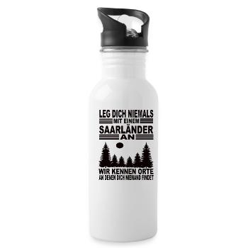 Leg Dich Niemals Mit Einem Saarländer An - Trinkflasche mit integriertem Trinkhalm - Weiß - Rechts