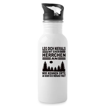 Leg Dich Niemals Mit Einem Herrchen an - Trinkflasche mit integriertem Trinkhalm - Weiß - Rechts
