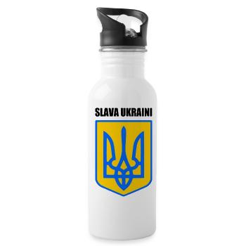 Slava ukraini - Trinkflasche mit integriertem Trinkhalm - Weiß - Rechts