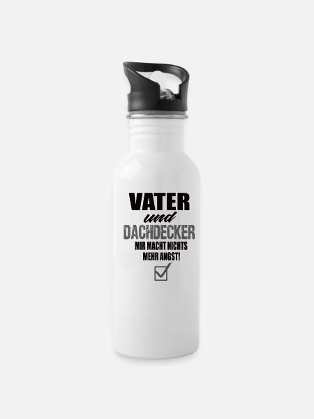 Vater und Dachdecker - Trinkflasche mit integriertem Trinkhalm - Weiß