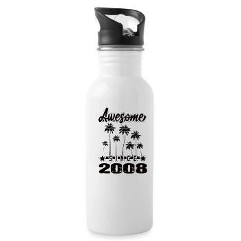 Awesome Since 2008 - Trinkflasche mit integriertem Trinkhalm - Weiß - Rechts