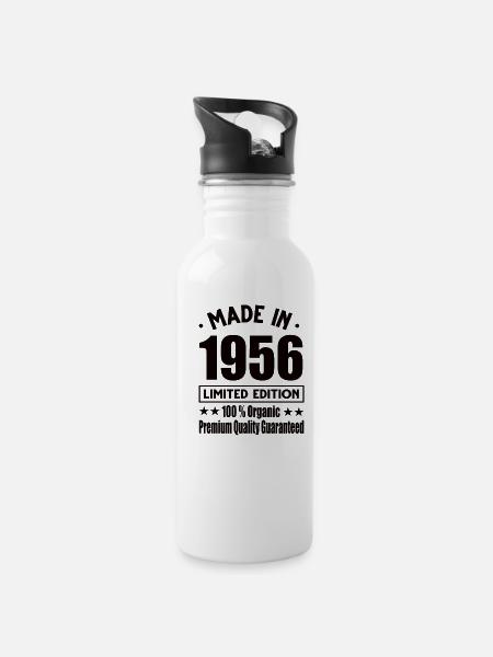 Made in 1956 Vintage Retro Limited Edition - Trinkflasche mit integriertem Trinkhalm - Weiß