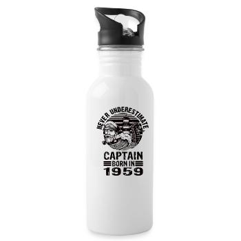 Never Underestimate Captain born in 1959 - Water bottle with straw - white - Right