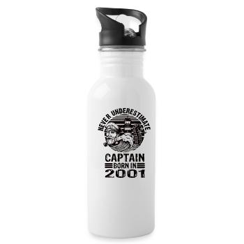 Never Underestimate Captain born in 2001 - Trinkflasche mit integriertem Trinkhalm - Weiß - Rechts