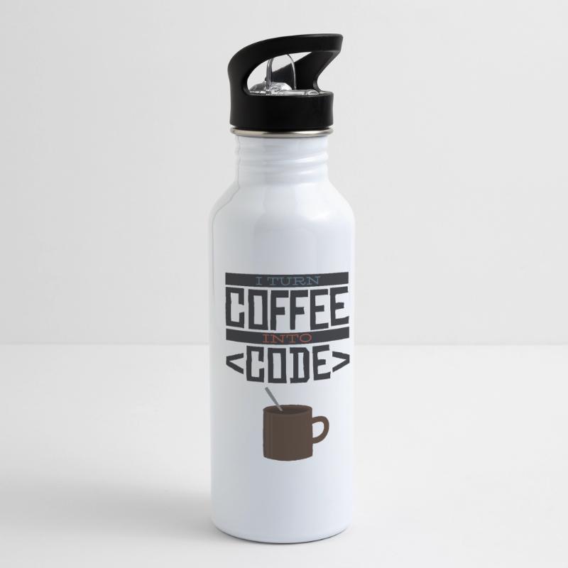 I turn coffee into code Programmierer Entwickler Trinkflasche mit integriertem Trinkhalm