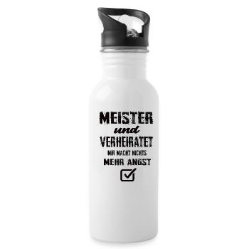 Meister und Verheiratet - Trinkflasche mit integriertem Trinkhalm - Weiß - Rechts