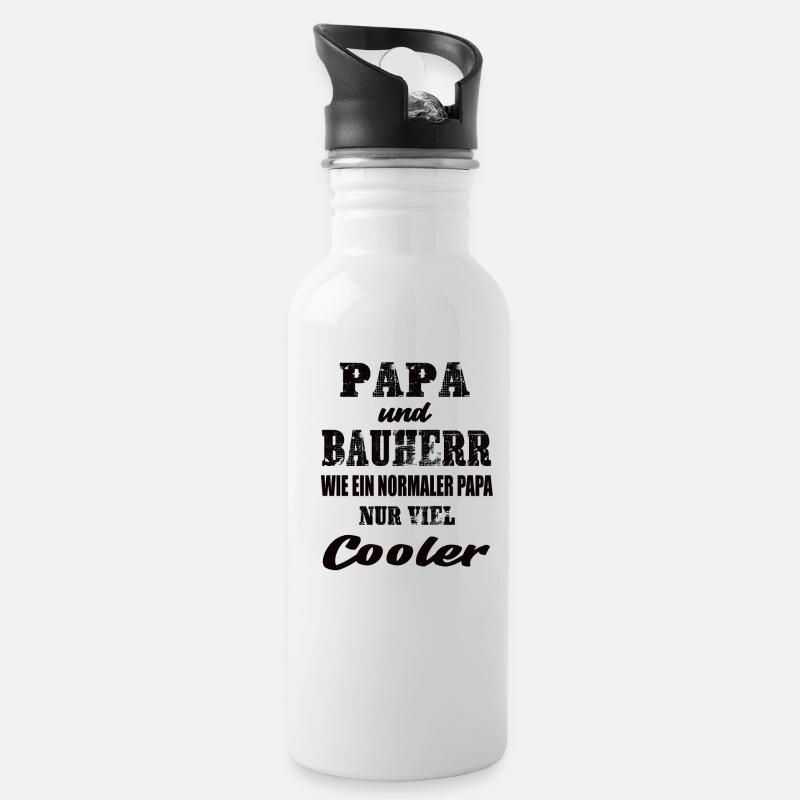 Papa und Bauherr - Trinkflasche mit integriertem Trinkhalm - Weiß