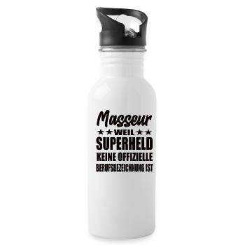 Masseur Superheld Spruch - Trinkflasche mit integriertem Trinkhalm - Weiß - Rechts