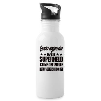 Ernährungsberater Superheld Spruch - Trinkflasche mit integriertem Trinkhalm - Weiß - Rechts