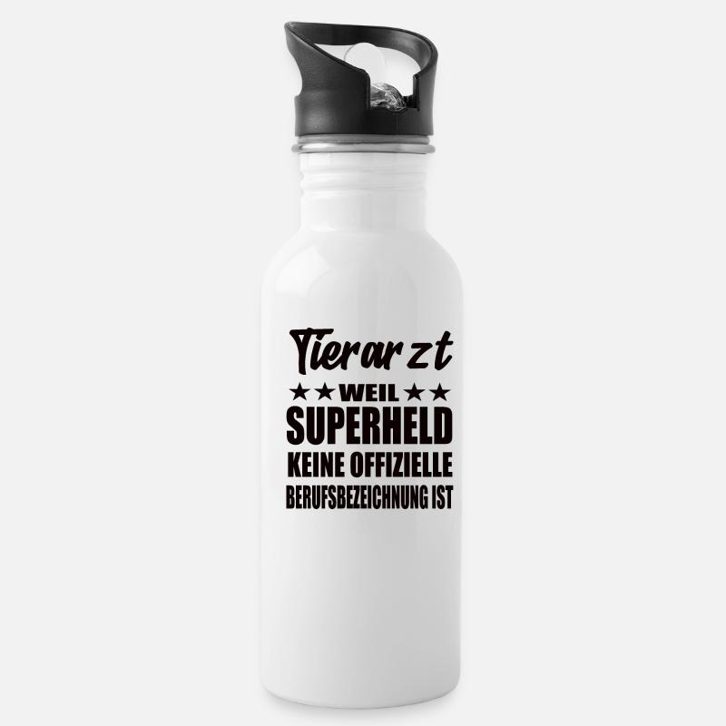 Tierarzt Superheld Spruch - Trinkflasche mit integriertem Trinkhalm - Weiß