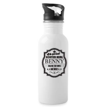 Absolut Echter Kerl Benny Bleib So Wie Du Bist - Trinkflasche mit integriertem Trinkhalm - Weiß - Rechts