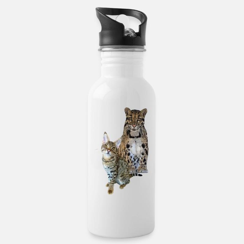 Nebelparder und Katze - Trinkflasche mit integriertem Trinkhalm - Weiß