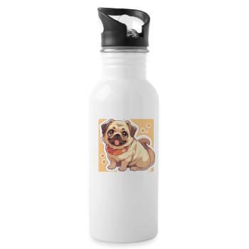 Mops Mops Hund Mops Leben Mops Geschenke - Trinkflasche mit integriertem Trinkhalm - Weiß - Rechts