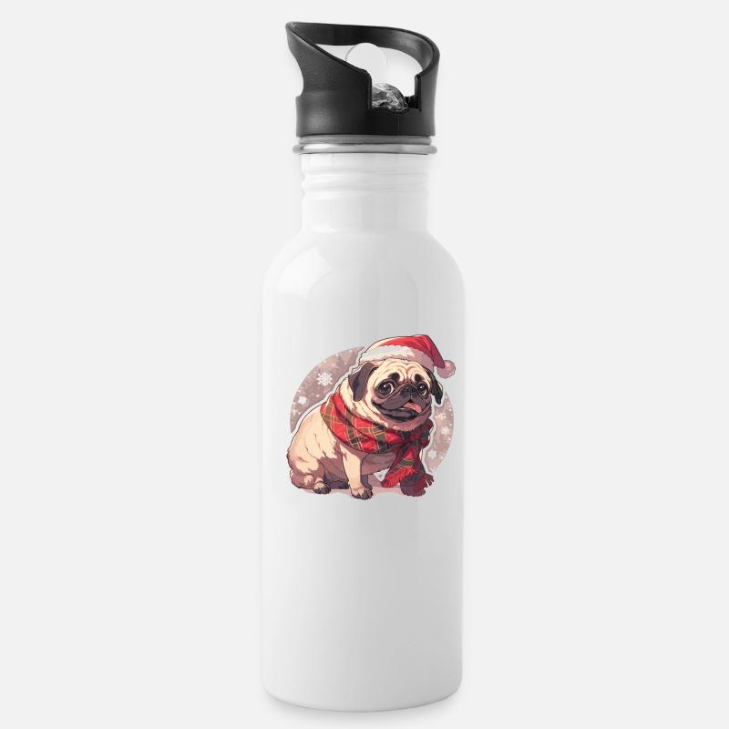 Mops Mops Hund Mops Weihnachten Pug Xmas - Trinkflasche mit integriertem Trinkhalm - Weiß