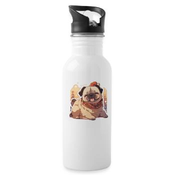 Mops Mops Hund Mops Weihnachten Pug Xmas - Trinkflasche mit integriertem Trinkhalm - Weiß - Rechts