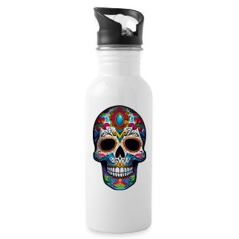 Dia de los Muertos Totenschädel - Trinkflasche mit integriertem Trinkhalm - Weiß - Rechts