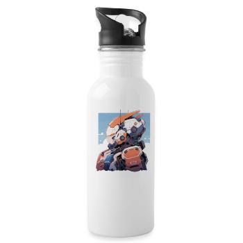 Roboter - Trinkflasche mit integriertem Trinkhalm - Weiß - Rechts