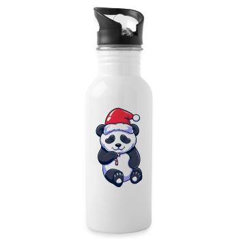 Süßer Panda mit Weihnachtsmütze - Trinkflasche mit integriertem Trinkhalm - Weiß - Rechts