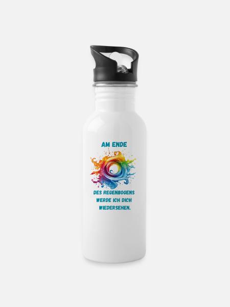Wiedersehen am Regenbogen - Trinkflasche mit integriertem Trinkhalm - Weiß