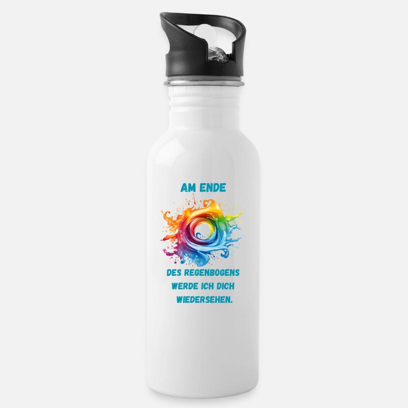 Wiedersehen am Regenbogen - Trinkflasche mit integriertem Trinkhalm - Weiß