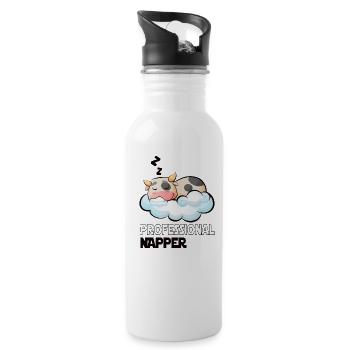 Professinonal Napper Cow Sleeping Late Riser - Water bottle with straw - white - Right