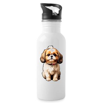Shih Tzu sucré - Gourde avec paille intégrée - blanc - Droite