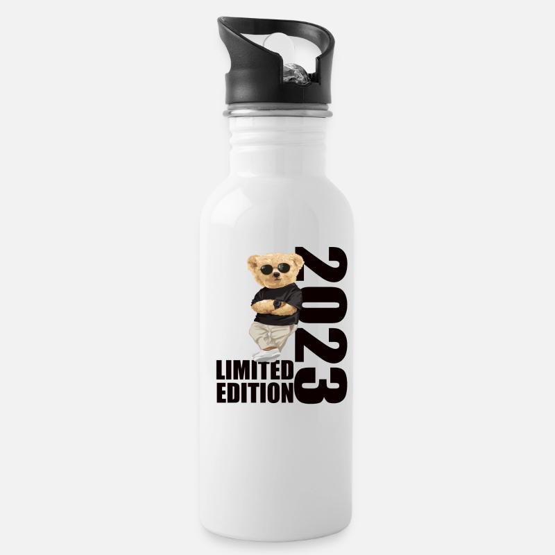 Limited Edition 2023 Bär Bären Geburtstag 2023 - Trinkflasche mit integriertem Trinkhalm - Weiß