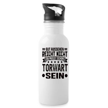 Torwart - Trinkflasche mit integriertem Trinkhalm - Weiß - Rechts