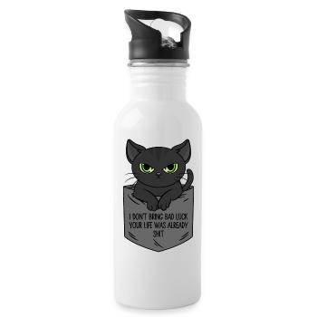 Schwarze Katze Brusttasche Ich bringe kein Unglück - Trinkflasche mit integriertem Trinkhalm - Weiß - Rechts