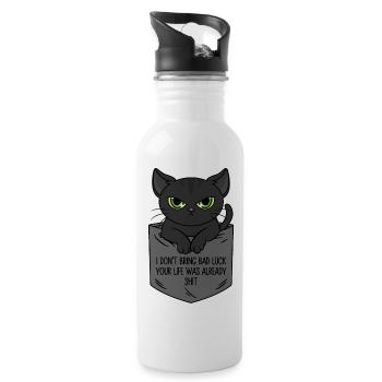 Schwarze Katze Brusttasche Ich bringe kein Unglück - Trinkflasche mit integriertem Trinkhalm - Weiß - Rechts