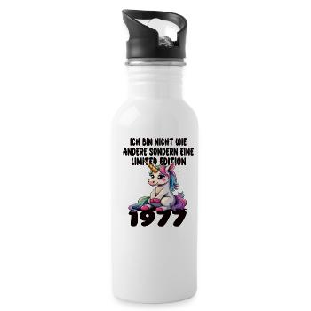 Limited Edition 1977 Geburtstag 1977 Geboren - Trinkflasche mit integriertem Trinkhalm - Weiß - Rechts