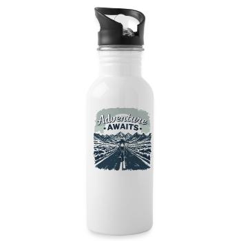 Adventure Awaits Motorrad Motorradfahrer Motorrad - Trinkflasche mit integriertem Trinkhalm - Weiß - Rechts