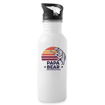 Papa Bear – Retro Design for Bear Lovers - Water bottle with straw - white - Right