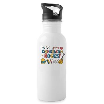 Kindergarten Rocks – Lustiges Design für Kinder - Trinkflasche mit integriertem Trinkhalm - Weiß - Rechts