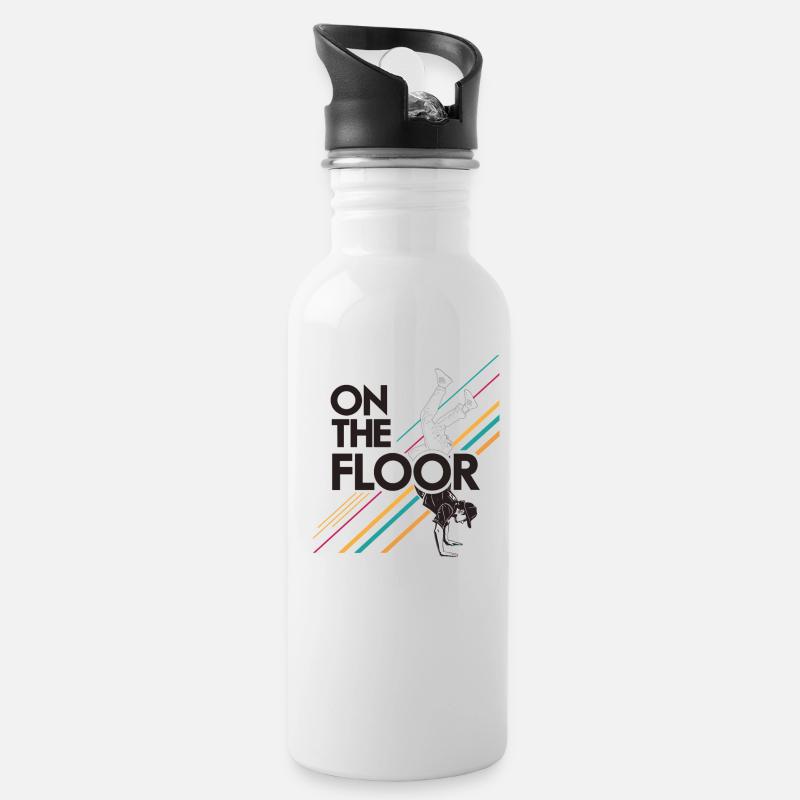On The Floor – Cooles Breakdance Design - Trinkflasche mit integriertem Trinkhalm - Weiß