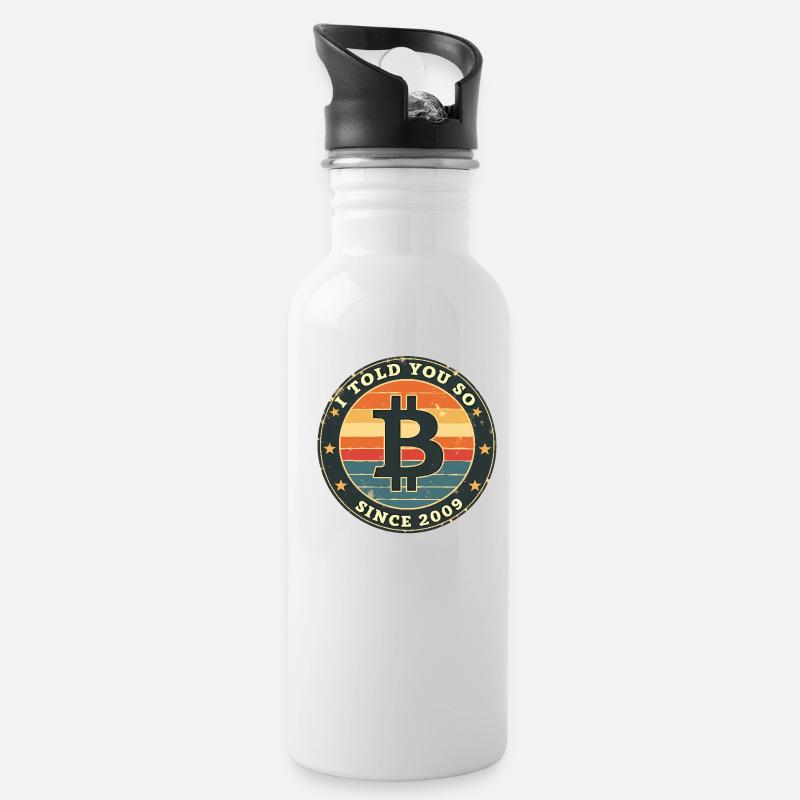 Retro Bitcoin Design – Krypto Mode für - Trinkflasche mit integriertem Trinkhalm - Weiß