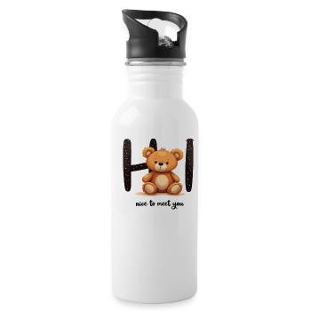 Cute teddy bear motif – children's fashion with a heart - Water bottle with straw - white - Right