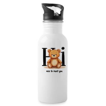 Cute teddy bear motif – children's fashion with a heart - Water bottle with straw - white - Right