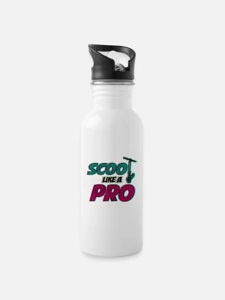 Scoot like a Pro! Cooles Geschenk für Stuntscooter - Trinkflasche mit integriertem Trinkhalm - Weiß
