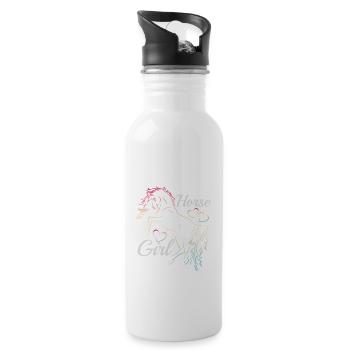 Fille de cheval arc-en-ciel silhouette idée cadeau - Gourde avec paille intégrée - blanc - Droite
