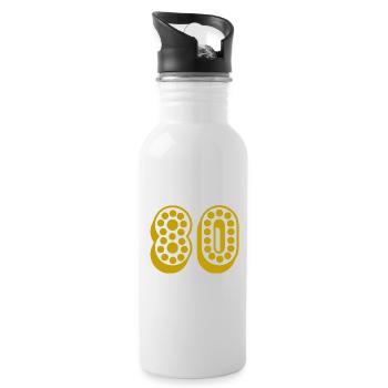 80. 80 YEARS. 80th ANNIVERSARY. 80TH BIRTHDAY. - Water bottle with straw - white - Right