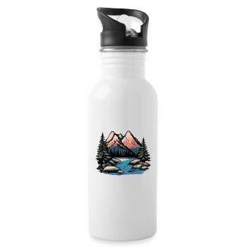 Montagnes Paysage extérieur - Gourde avec paille intégrée - blanc - Droite
